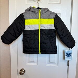 Black and Gray Hooded Jacket with Neon Yellow Accents